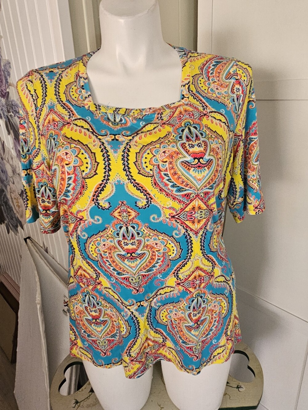 Investments Petites Blouse Top PXL XL Petite New With Tags Paisley Square Neck